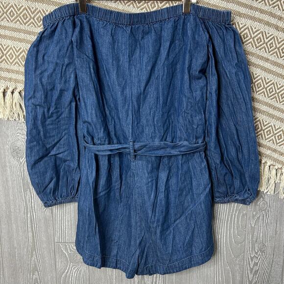 Free People Womens Tangled In Willows Off Shoulder Denim Playsuit Romper S - Picture 5 of 10